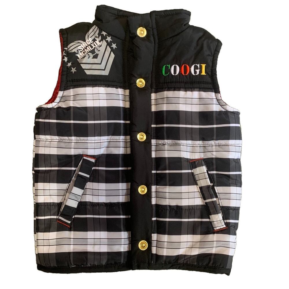COOGI Baby Y2K Puffer Vest 12M Black White Plaid Embroidered Logo